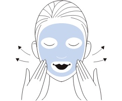 フェイスマスクを顔全体にフィットさせ、10～15分おいてからゆっくりはがします。